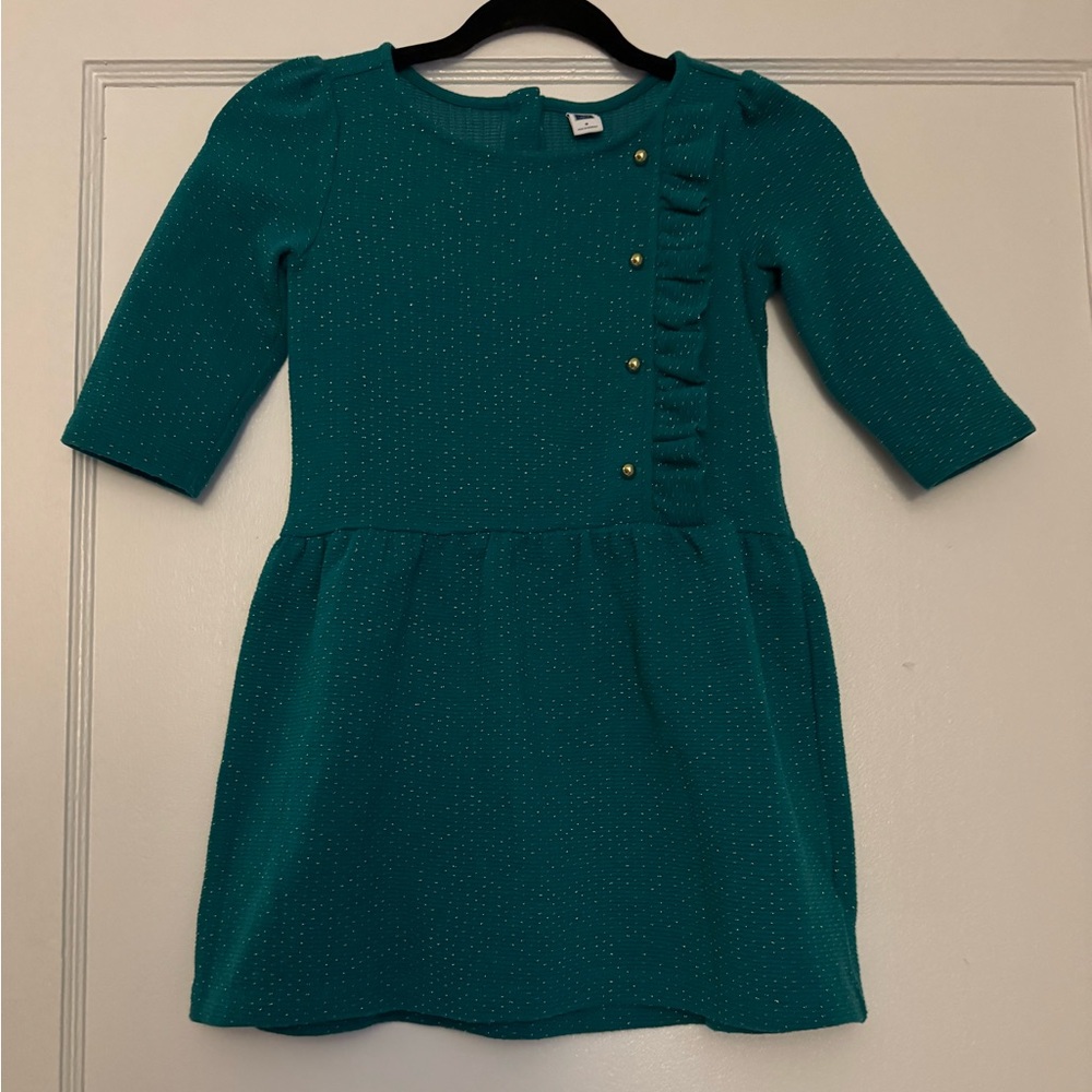 Janie and Jack Girl Teal Dress with Ruffle Accents Size 6